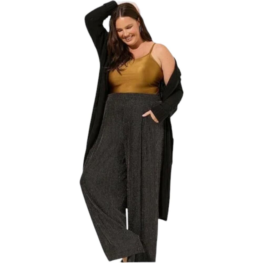 Torrid Women's Pull On Wide Leg Stretch Metallic Lurex High Rise Pant Size 1R